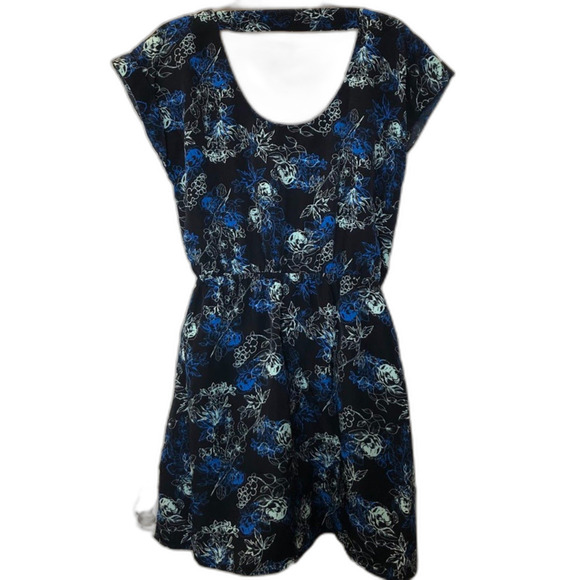 Candie's Women's Y2K Lightweight Navy Floral Mini Dress Sleeveless Elastic Waist - Picture 12 of 12